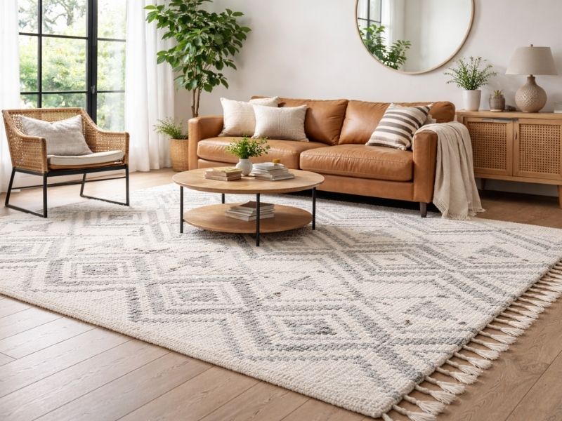 Moderan dnevni boravak sa kvalitetnim tepihom koji povezuje prostor